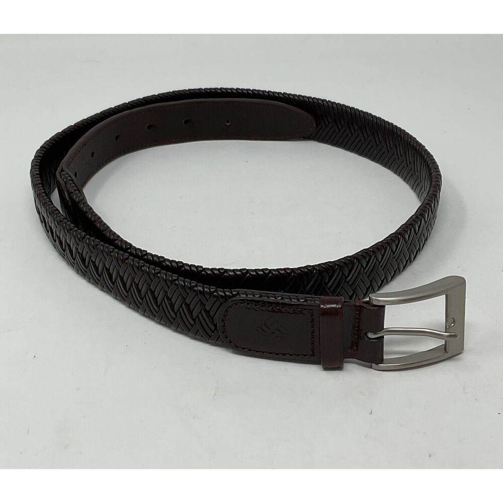 Columbia Sporting Goods Brown Leather Belt Mens 38/95 Laced‎ Braid Pewter Buckle